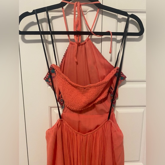 Lulus Coral Embroidered Top Open Back Maxi Dress - Picture 4 of 4